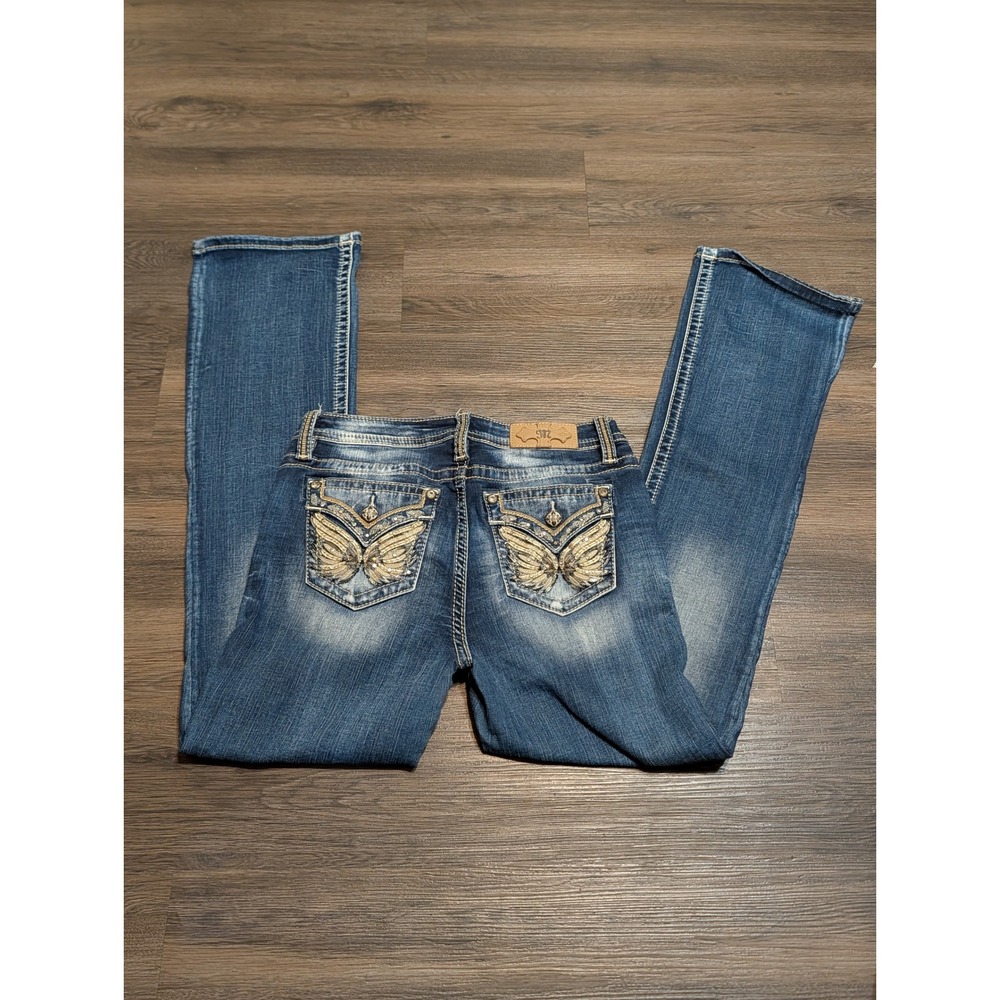 Miss Me Butterfly Wing Mid Rise Bootcut Jeans Blue M3080B23 Size 29x34